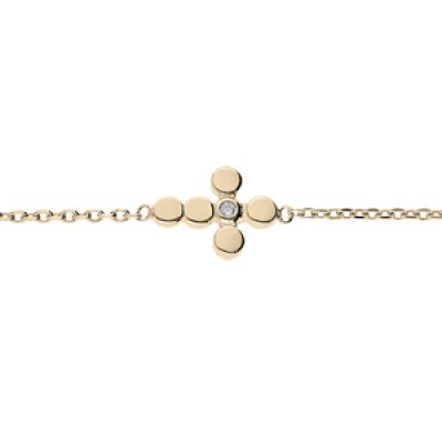 Bracelet en plaqué or chaîne avec croix 1 oxyde blanc serti 16+2cm