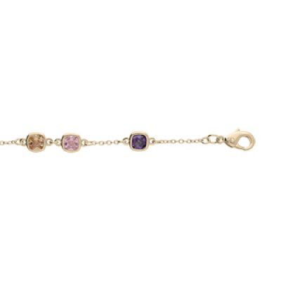 Bracelet en plaqué or chaîne avec pierres carrées violette