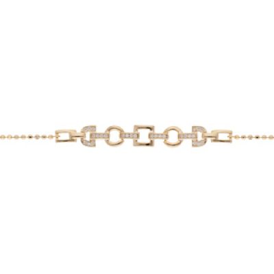 Bracelet en plaqué or chaîne avec forme géometrique oxydes balncs sertis 16