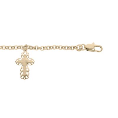Bracelet en plaqué or chaîne avec pampille croix 19cm réglable