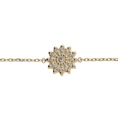 Bracelet en plaqué or chaîne avec fleur oxydes blancs sertis 18cm réglable 16cm