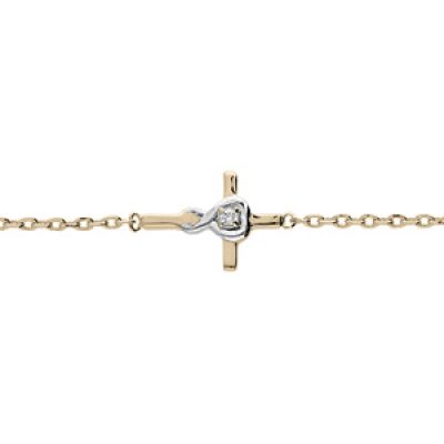 Bracelet en plaqué or chaîne avec croix oxyde blanc serti 18+3cm