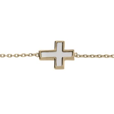 Bracelet en plaqué or chaîne avec croix Nacre blanche 18cm réglable 16cm