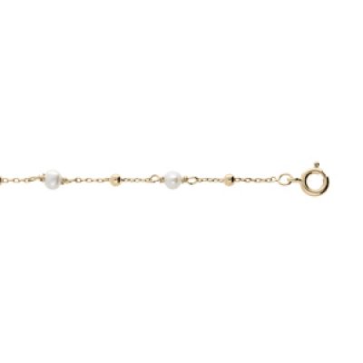 Bracelet en plaqué or chaîne avec perles de culture d'eau douce 16+3cm