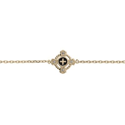 Bracelet en plaqué or chaîne avec croix oxydes blancs sertis 18cm réglable 16cm