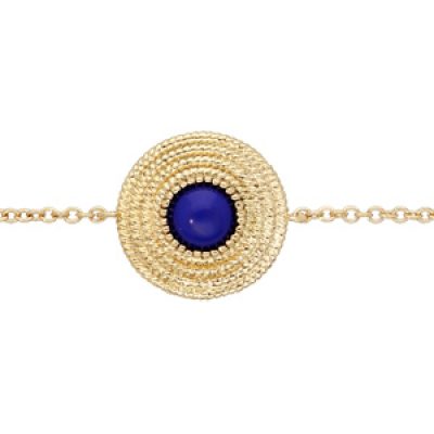 Bracelet en plaqué or chaîne avec rond et pierre bleu foncée 16+2cm