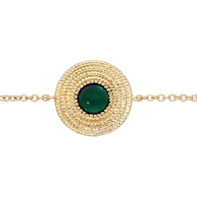 Bracelet en plaqué or chaîne ethnique rond avec pierre verte 16+2cm