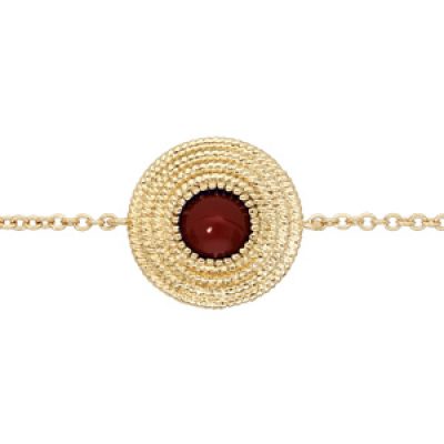 Bracelet en plaqué or chaîne ethnique rond avec pierre rouge 16+2cm