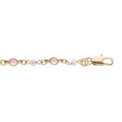 Bracelet en plaqué or tutti frutti avec pierres roses 16+3cm