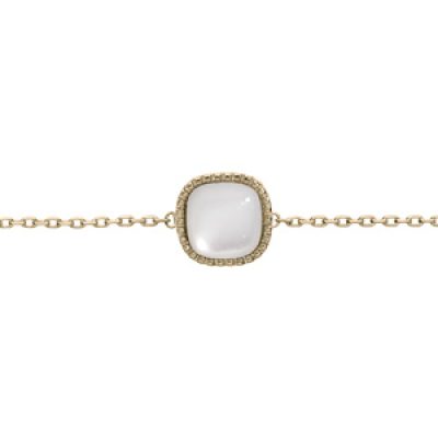Bracelet en plaqué or chaîne avec carré Nacre blanche véritable 16+2cm