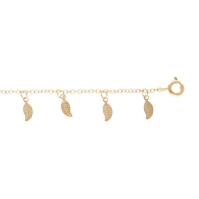 Bracelet en plaqué or chaîne avec pampilles feuilles 16+3cm