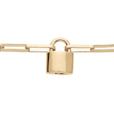 Bracelet en plaqué or maille rectangulaire avec cadenas 17+3cm