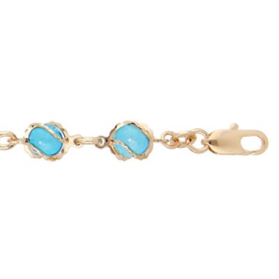 Bracelet en plaqué or avec perles couleur turquoise 16+3cm