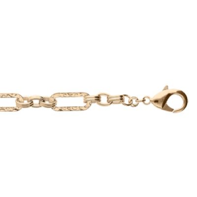 Bracelet en plaqué or chaîne maillon large rectangulaire martelé 18+3cm