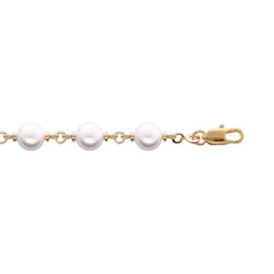 Bracelet en plaqué or chaîne et perle blanche de synthèse 16+3cm