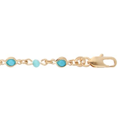 Bracelet en plaqué or avec pierres couleur turquoise et petits anneaux 16+3cm