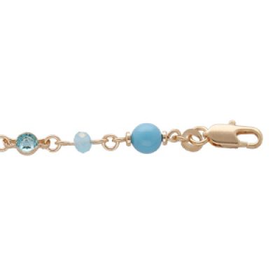 Bracelet en plaqué or tutti frutti boules et pierres bleues 16+3cm