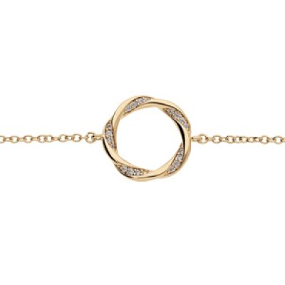 Bracelet en plaqué or chaîne avec cercle torsade et oxydes blancs sertis 16+2cm