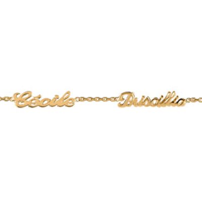 Bracelet en plaqué or chaîne maille forçat avec découpe anglaise 2 prénoms - longueur 18