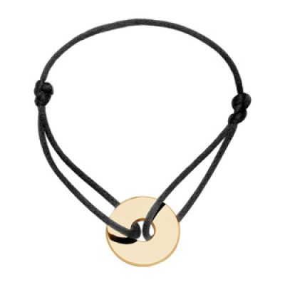 Bracelet en plaqué or cordon noir coulissant avec disque à graver au milieu