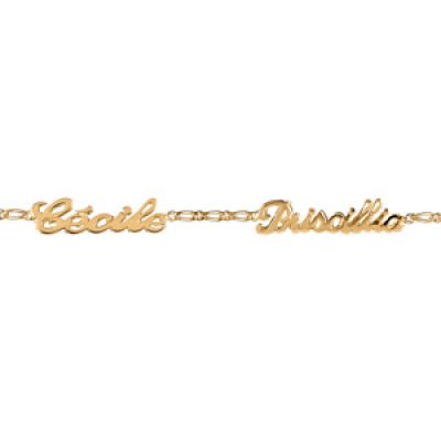 Bracelet en plaqué or chaîne mailles 1+1 largeur 2mm avec découpe anglaise 2 prénoms - longueur 18