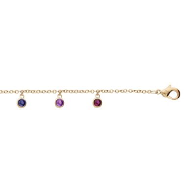Bracelet en plaqué or chaîne avec pampilles d'oxydes rond sertis multi couleurs 15+4cm