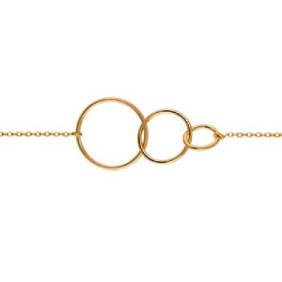Bracelet en plaqué or chaîne avec 3 cercles de taille dégradée - longueur 17cm + 2cm de rallonge