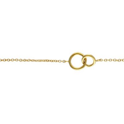 Bracelet en plaqué or chaîne avec 2 petits anneaux de taille différente entrelacés - longueur 16cm + 2cm de rallonge