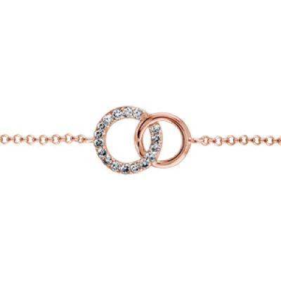 Bracelet en plaqué or rose chaîne avec 2 petits anneaux emmaillés