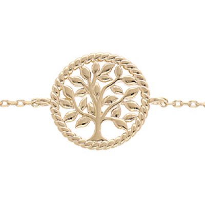 Bracelet en plaqué or chaîne avec pastille arbre de vie et contour perlé 16