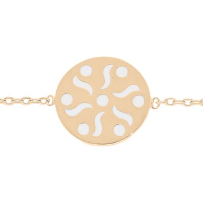 Bracelet en plaqué or chaîne avec pastille motif soleil blanc réglable 16 et 18cm