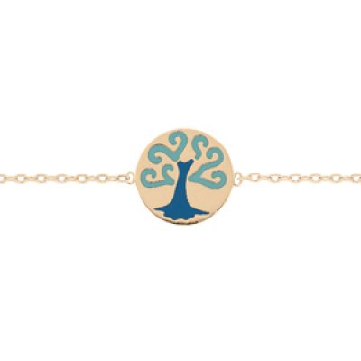 Bracelet en plaqué or chaîne avec pastille motif arbre de vie bleu 17
