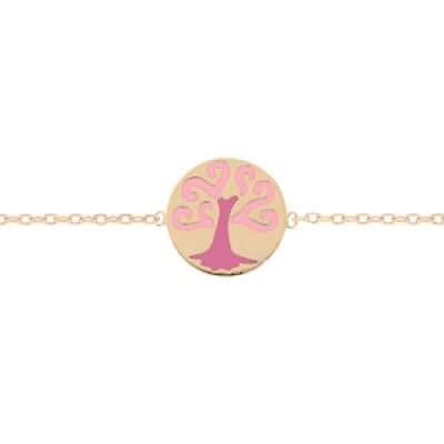 Bracelet en plaqué or chaîne avec pastille motif arbre de vie rose 17