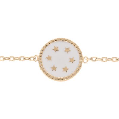 Bracelet en plaqué or chaîne avec pastille blanche et étoiles réglable 16 et 18cm
