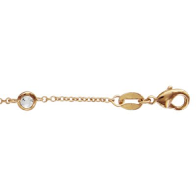 Bracelet en plaqué or chaîne avec 5 oxydes blancs sertis clos - longueur 16