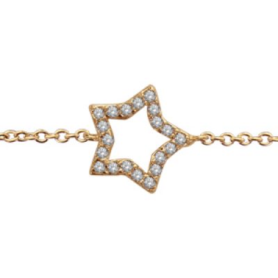 Bracelet en plaqué or chaîne avec étoile ajourée ornée d'oxydes blancs au milieu - longeur 16cm + 2cm de rallonge