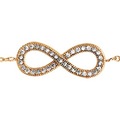Bracelet en plaqué or chaîne avec symbole infini orné d'oxydes blancs au milieu - longueur 16