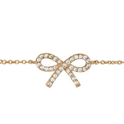 Bracelet en plaqué or chaîne avec noeud féminin orné d'oxydes blancs au milieu - longueur 16cm + 2cm de rallonge