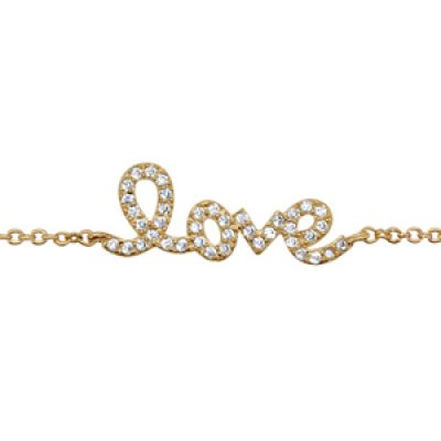 Bracelet en plaqué or chaîne avec "love" orné d'oxydes blancs sertis au milieu - longueur 16cm + 2cm de rallonge