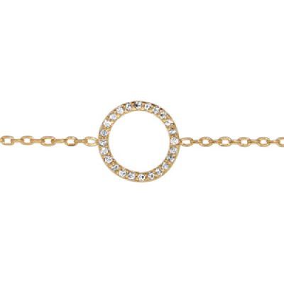 Bracelet en plaqué or chaîne avec au milieu 1 anneau orné d'oxydes blancs sertis - longueur 16cm + 2