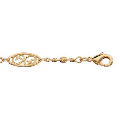 Bracelet en plaqué or avec maillons ovales filigranés - longueur 18