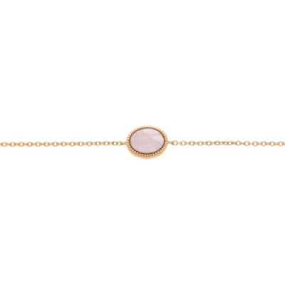 Bracelet en plaqué or chaîne avec pierre Quartz rose véritable contour perlé 16+2cm