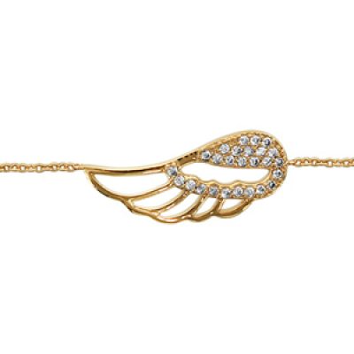 Bracelet en plaqué or chaîne avec aile d'ange ajourée et ornée d'oxydes blancs sertis - longueur 16cm + 2cm de rallonge