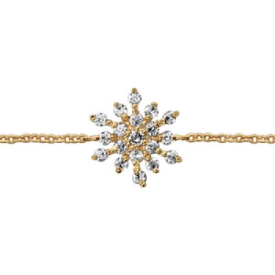 Bracelet en plaqué or chaîne avec au milieu étoile 12 branches ornées d'oxydes blancs sertis - longueur 16cm + 2cm de rallonge