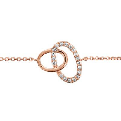 Bracelet en plaqué or rose chaîne avec 2 ovales de taille différente emmaillés