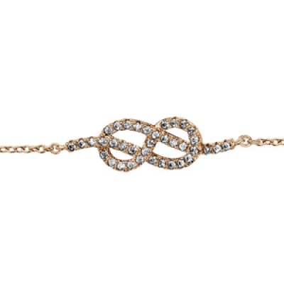 Bracelet en plaqué or chaîne avec au milieu 1 noeud marin en oxydes blancs sertis - longueur 16cm + 2cm de rallonge