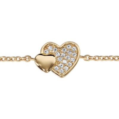 Bracelet en plaqué or chaîne avec au milieu 2 coeurs superposés