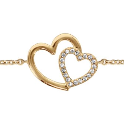 Bracelet en plaqué or chaîne avec au milieu 2 coeurs croisés