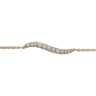 Bracelet en plaqué or chaîne avec au milieu 1 vague en oxydes blancs - longueur 16cm + 3cm de rallonge