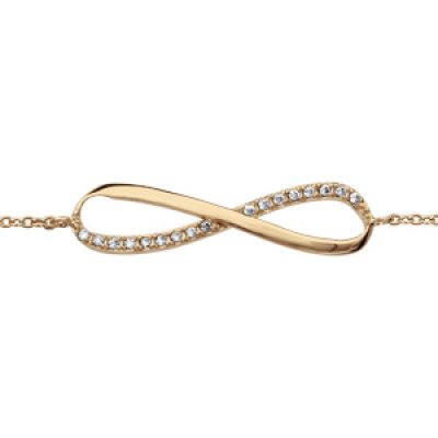 Bracelet en plaqué or chaîne avec au milieu symbole infini orné d'oxydes blancs sur moitié du symbole - longueur 16cm + 2cm de rallonge